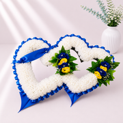 Double Heart Tribute artificial silk funeral flower tribute